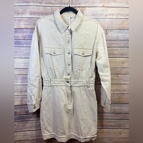 Sadie & Sage Ecru Denim Mini Dress Size Large Button Front - Picture 1 of 4